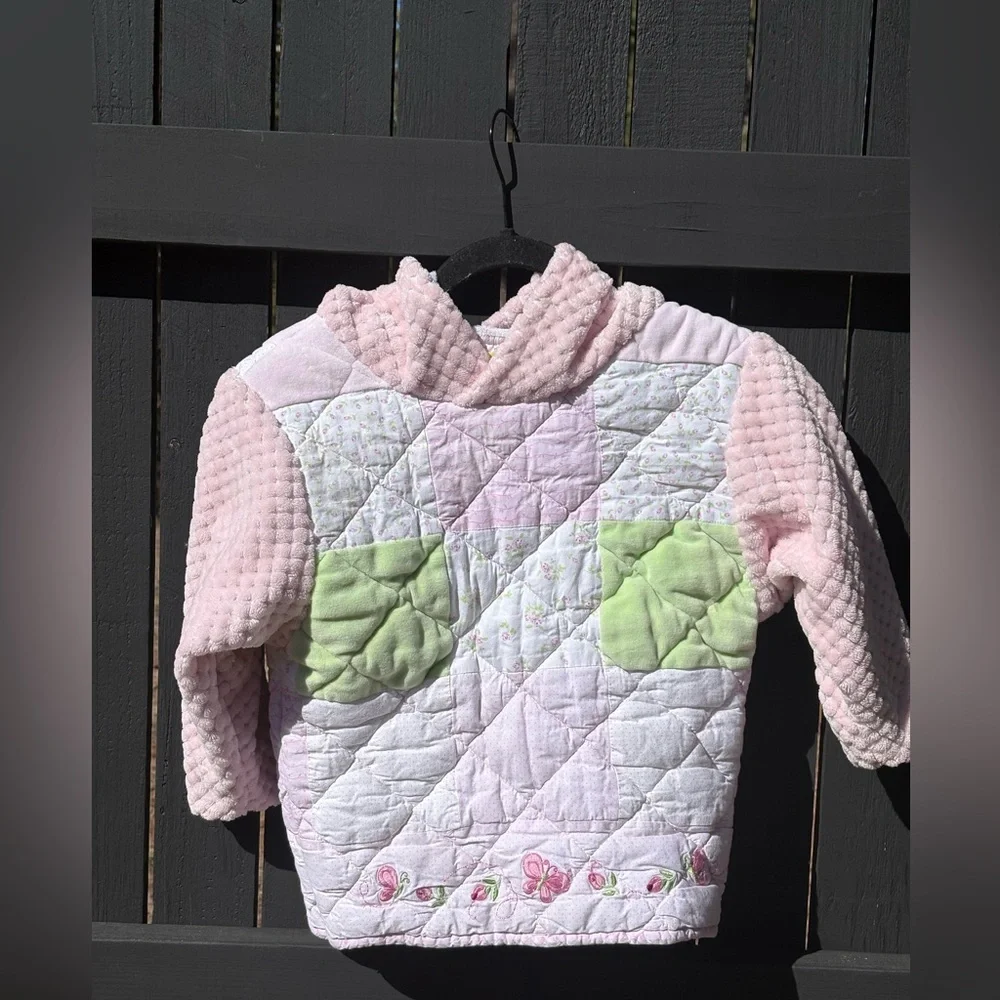 Upcycled Quilted Pink and Green Hoodie - Picture 3 of 8